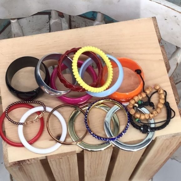 Assortment of Colorful Bangle Bracelets Various Colors and Metals - Picture 2 of 2